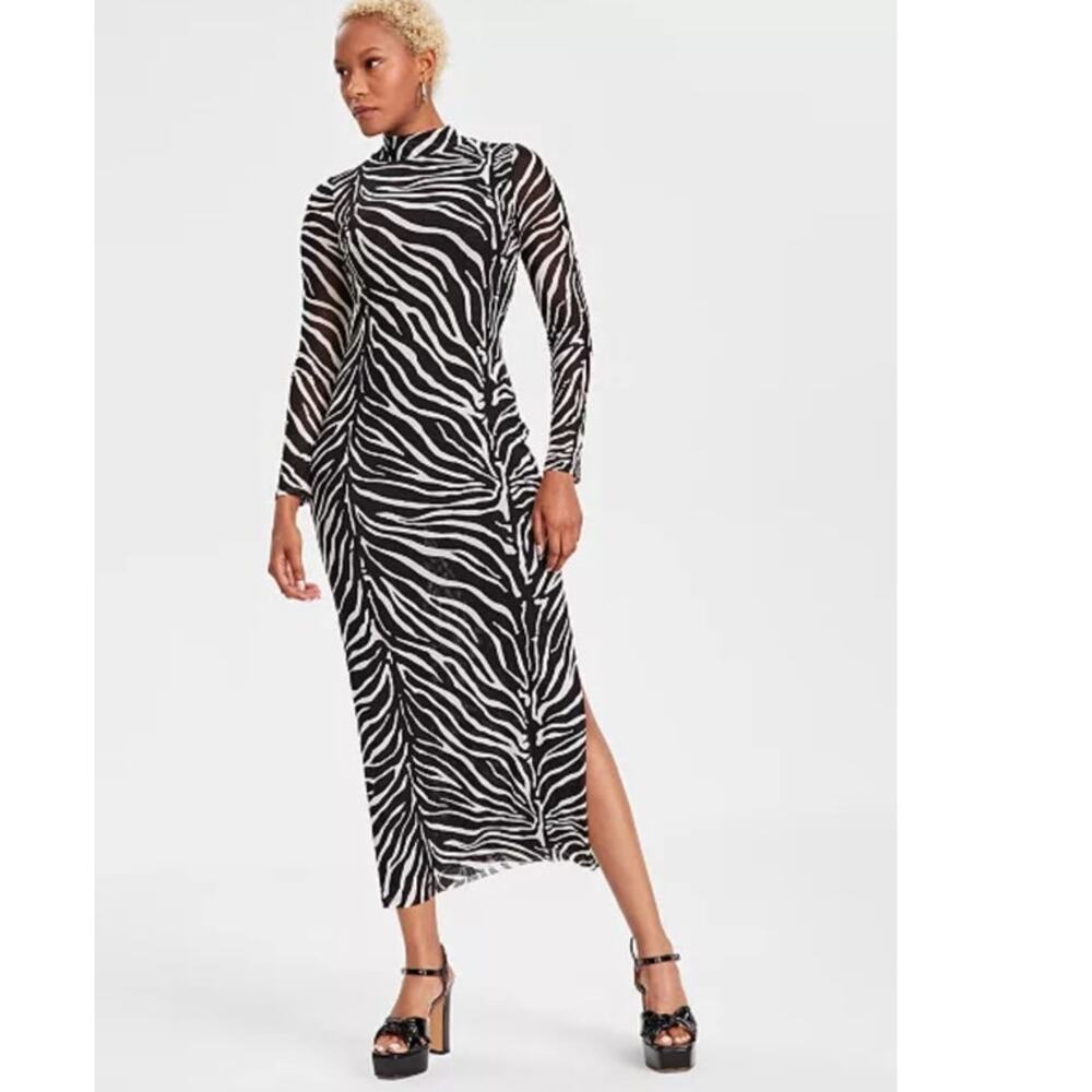 Bar III
Women's Zebra-Print Mock Neck Midi Dress size large